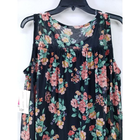 Bobbie Brooks Baby Doll Tank Top Women's Size Large Black Floral - Picture 4 of 8